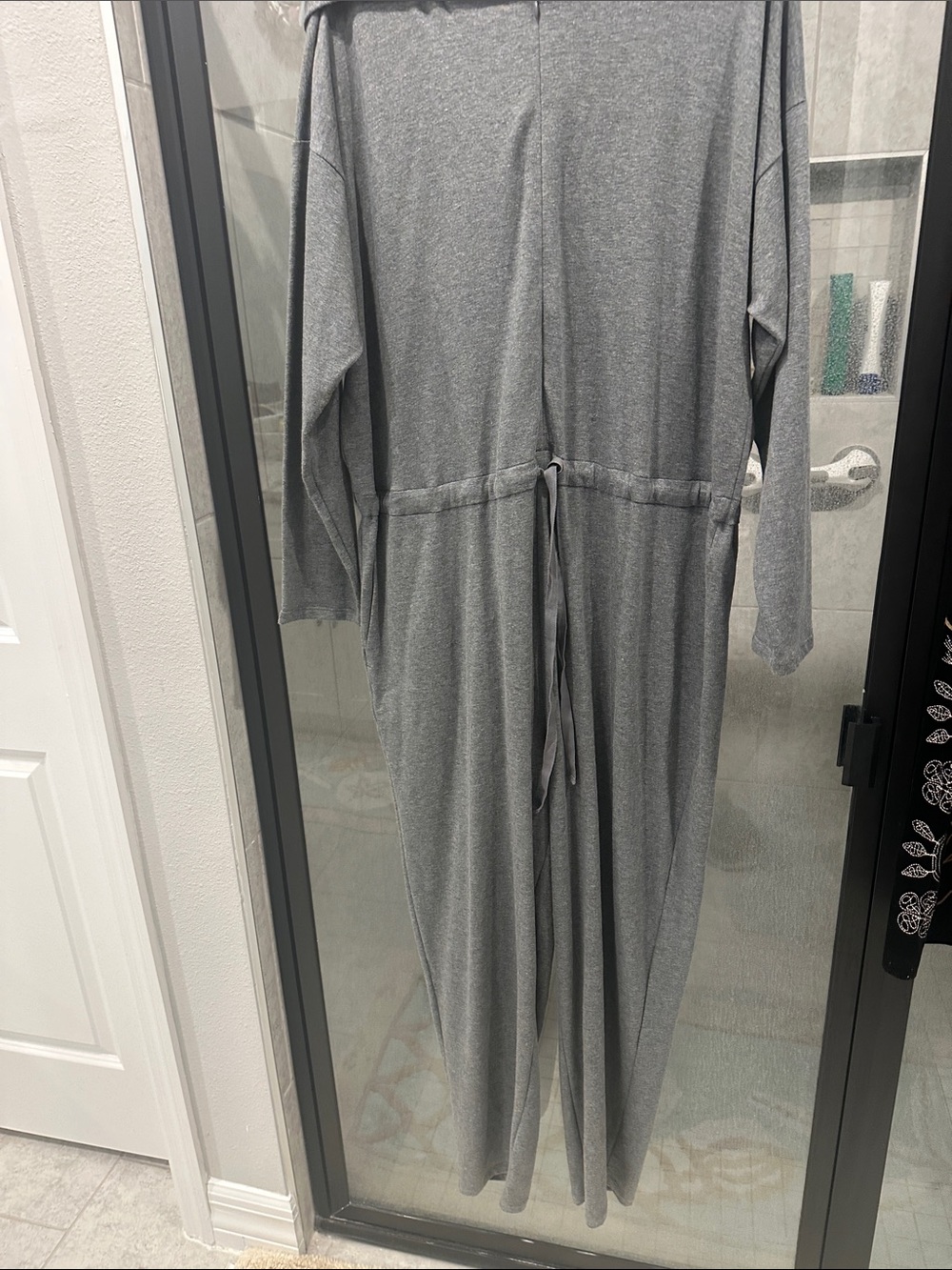Eileen Fisher Gray Long-Sleeve Jumpsuit with Drawstring Waist